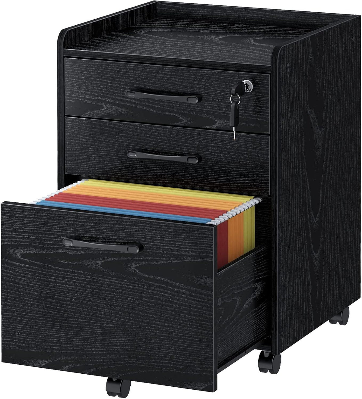 Rustic Brown 3 Drawer Rolling File Cabinet N638