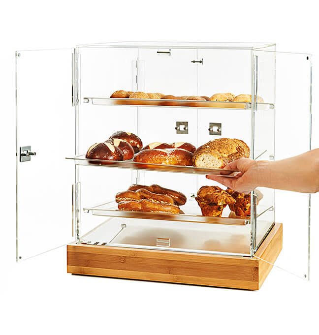 2 Door Cabinet with 3 Frosted Trays & Bamboo Base J187