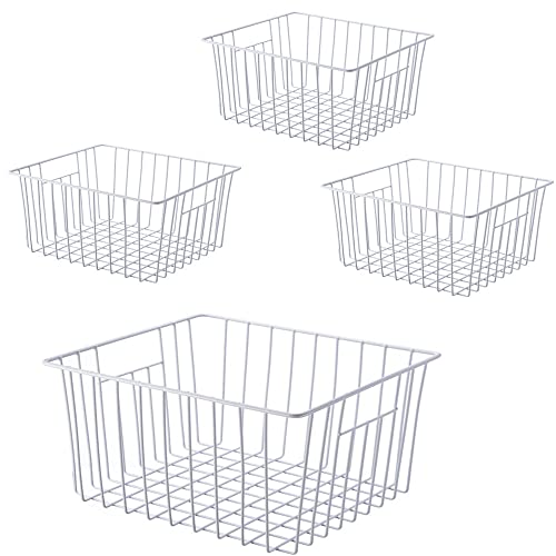 Upright Freezer Organizer Bins, 6Pcs White Wire Storage Baskets with Built-in Handles Y805524