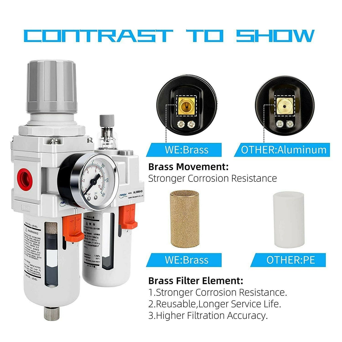 3/8x22 NPT Compressed Air Filter Regulator Lubricator Combo J329