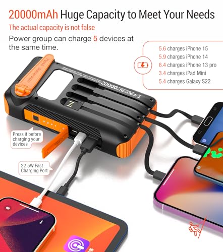 Orange Solar Power Bank 20000mAh with Hand Crank and 4 Cables Q260