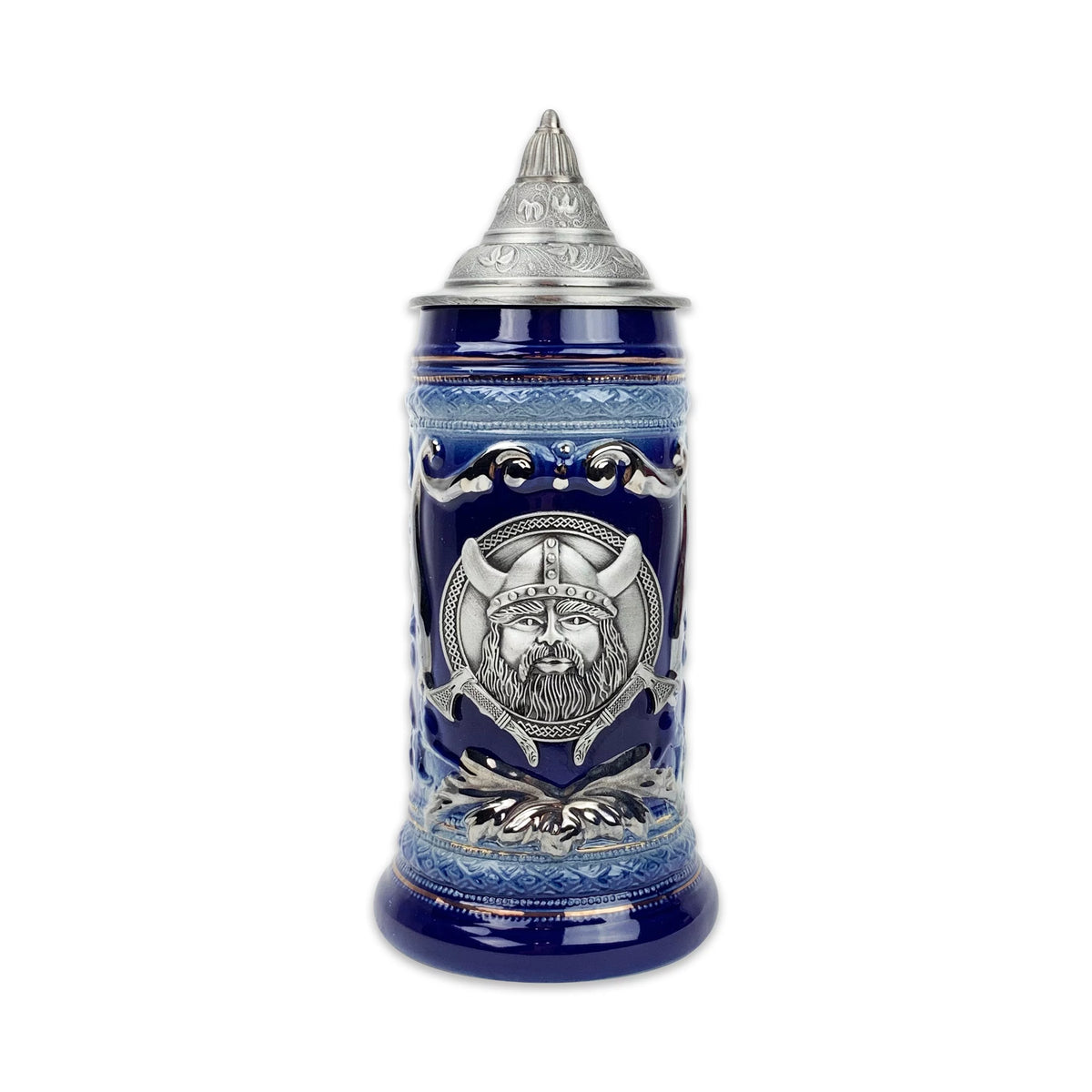 Blue Metal Medallion .75L Beer Stein with Metal Lid T474