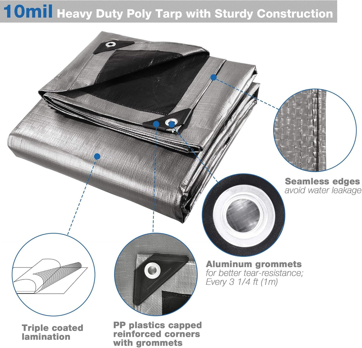 12x16ft Heavy Duty Reinforced Poly Tarp Waterproof Tarpaulin C904