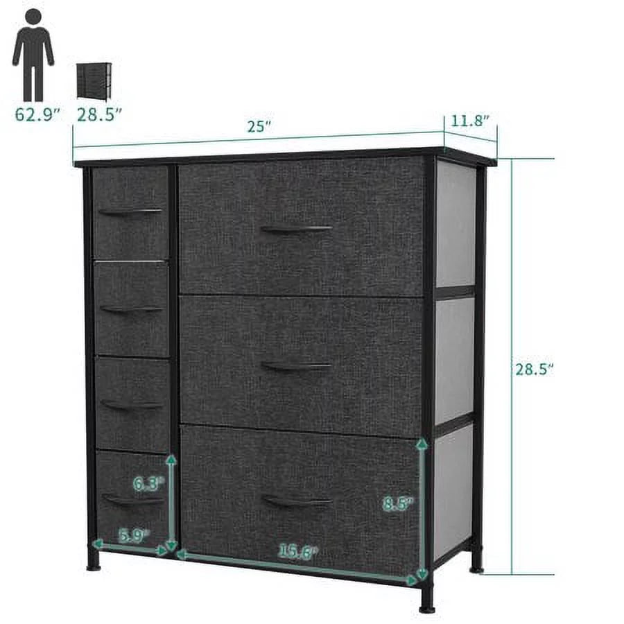 Black Grey 7 Drawer Dresser D80397