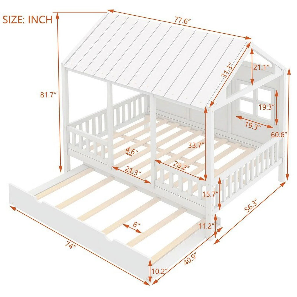 Full Size Solid Wood Log Cabin Bed with Casters D584016