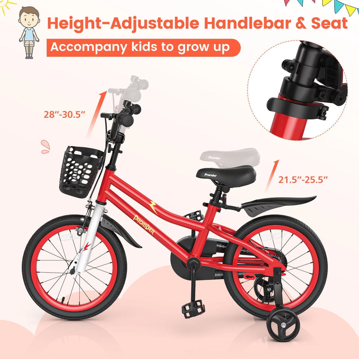 16'' Kid's Bike with Training Wheels & Basket Q7733