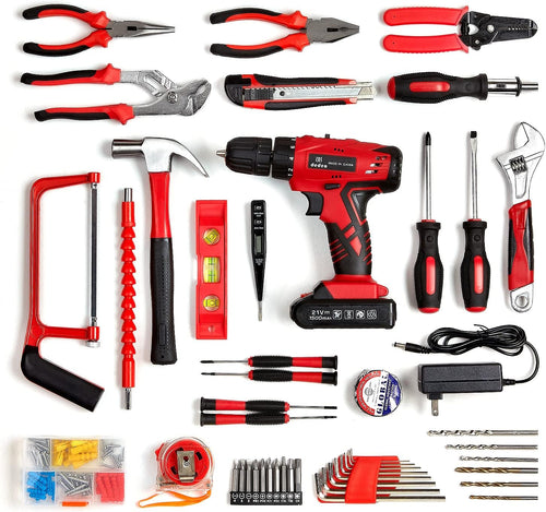 110Pcs Cordless Hammer Drill Tool Kit with 21V Li-Ion Battery & Charger B64109
