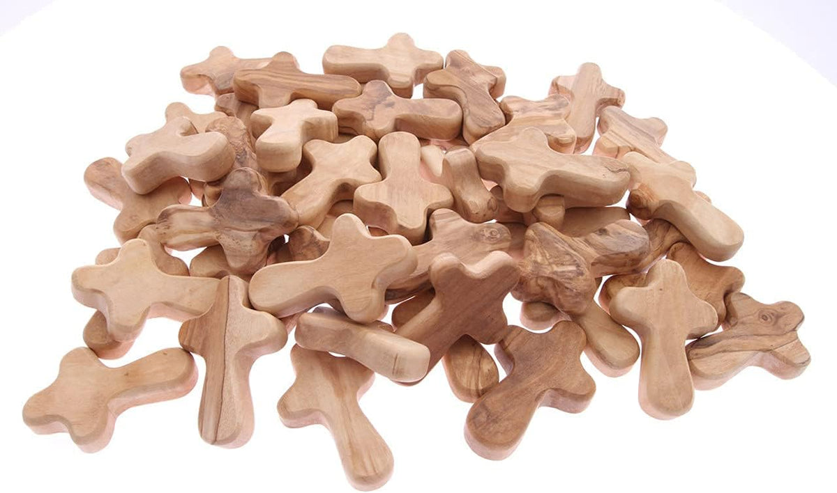 100 Small Olive Wood Pocket Crosses with Certificates W187727