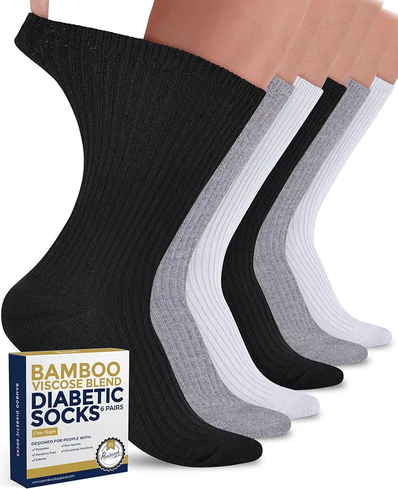 Ribbed Knit Bamboo Viscose Diabetic Crew Socks 6 Pairs Q698