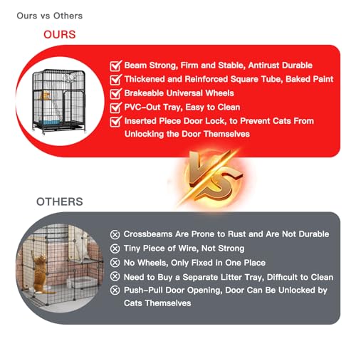 3-Tier Metal Cat Cage with Wheels H893231