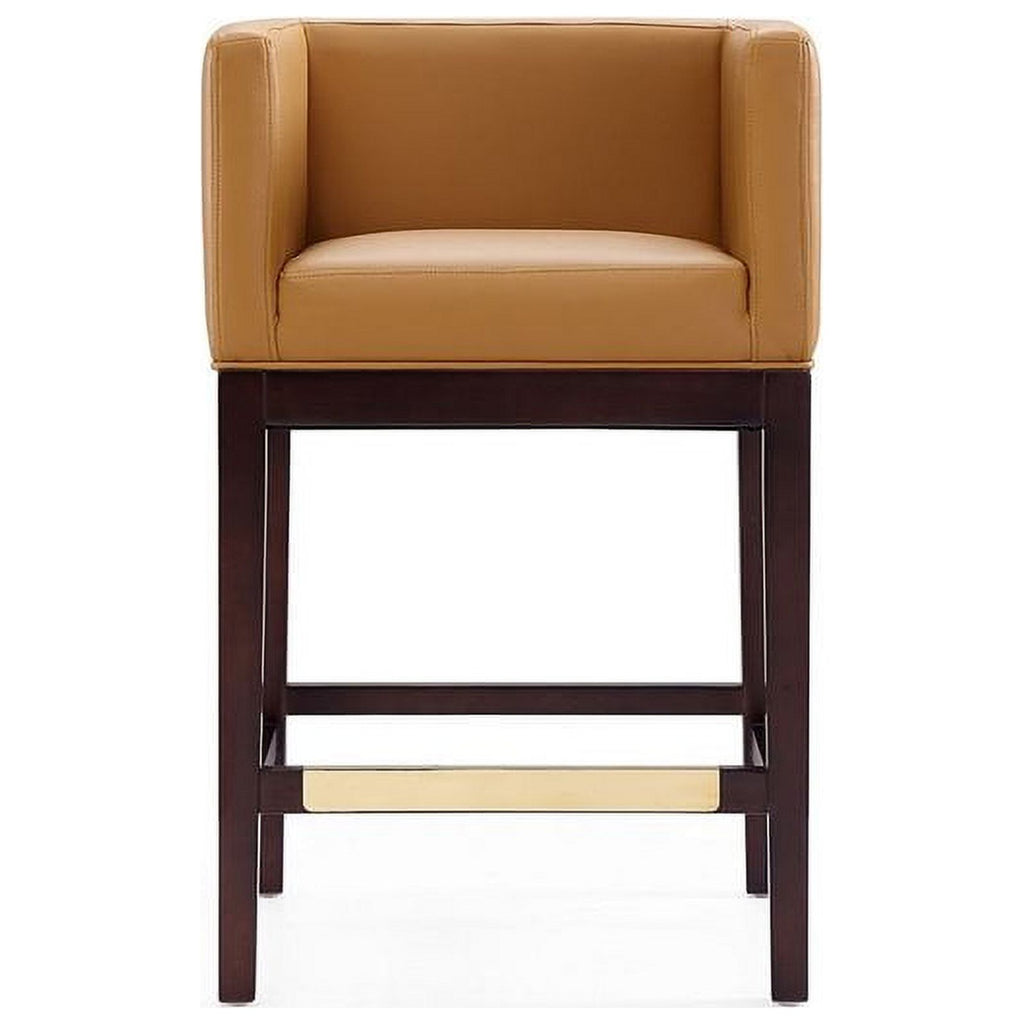 Camel and Dark Walnut Beech Wood Counter Height Bar Stool Q690877
