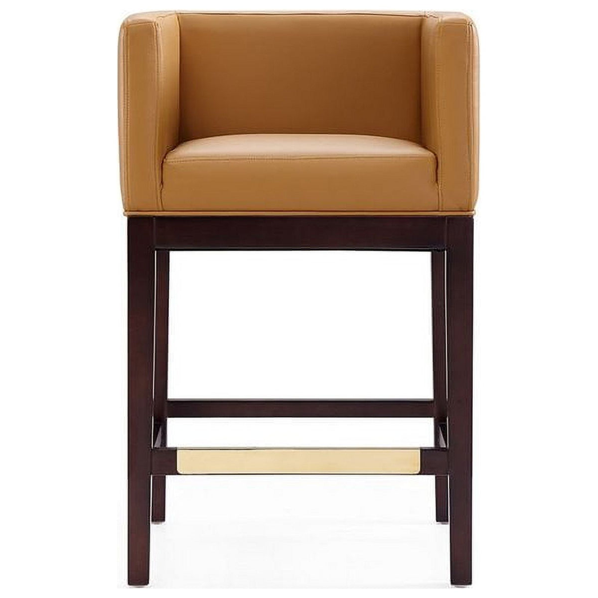 Camel and Dark Walnut Beech Wood Counter Height Bar Stool Q690877