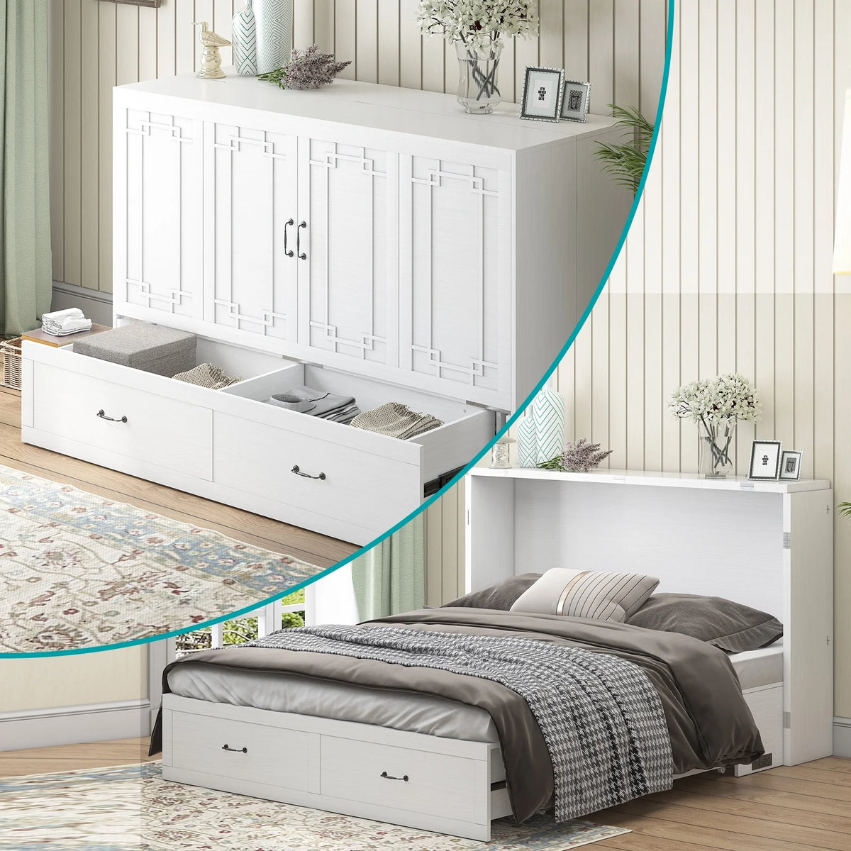 Queen Size Murphy Bed Chest with Foam Mattress R4042