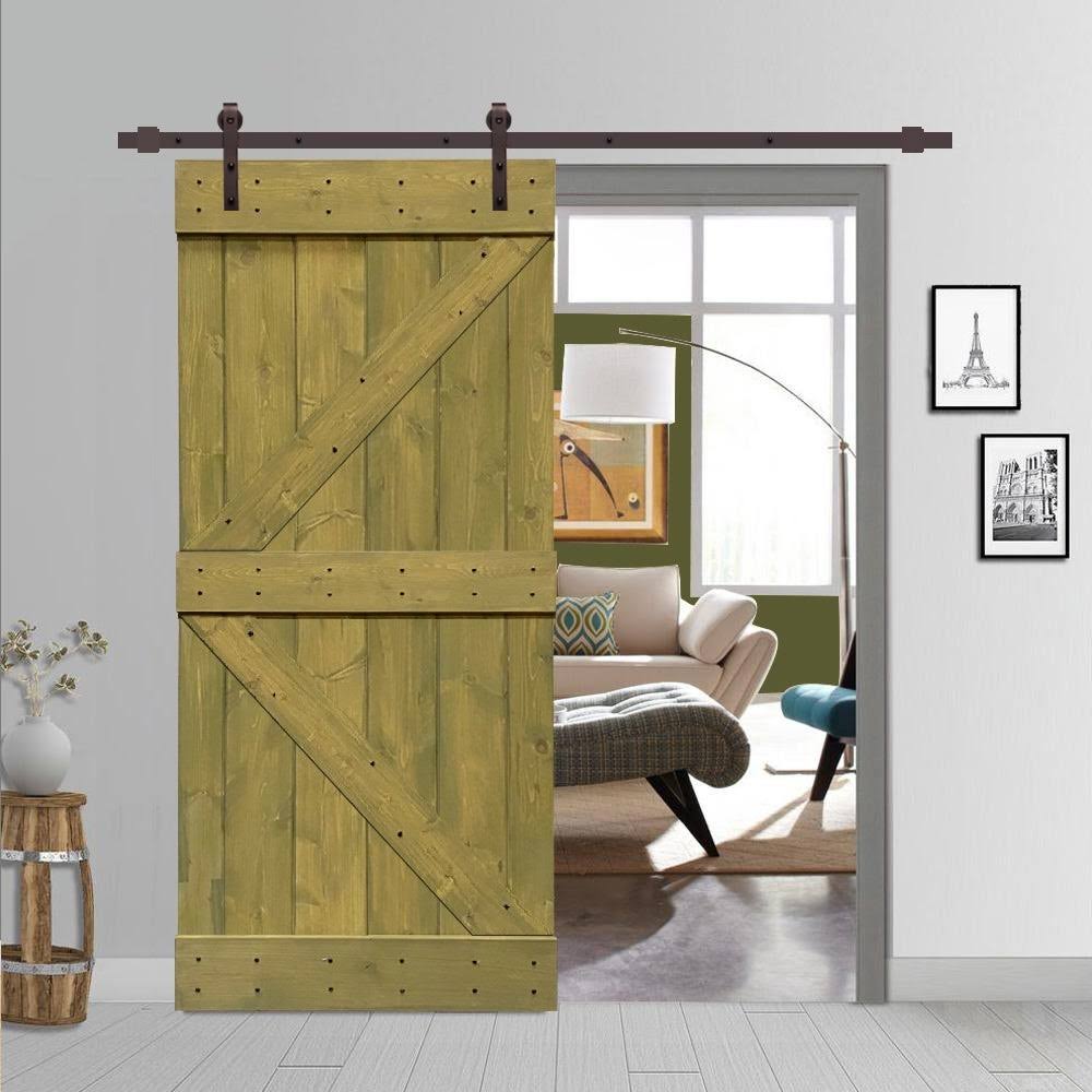 Solid Jungle Green Stained Pine Wood Interior Sliding Barn Door T81515