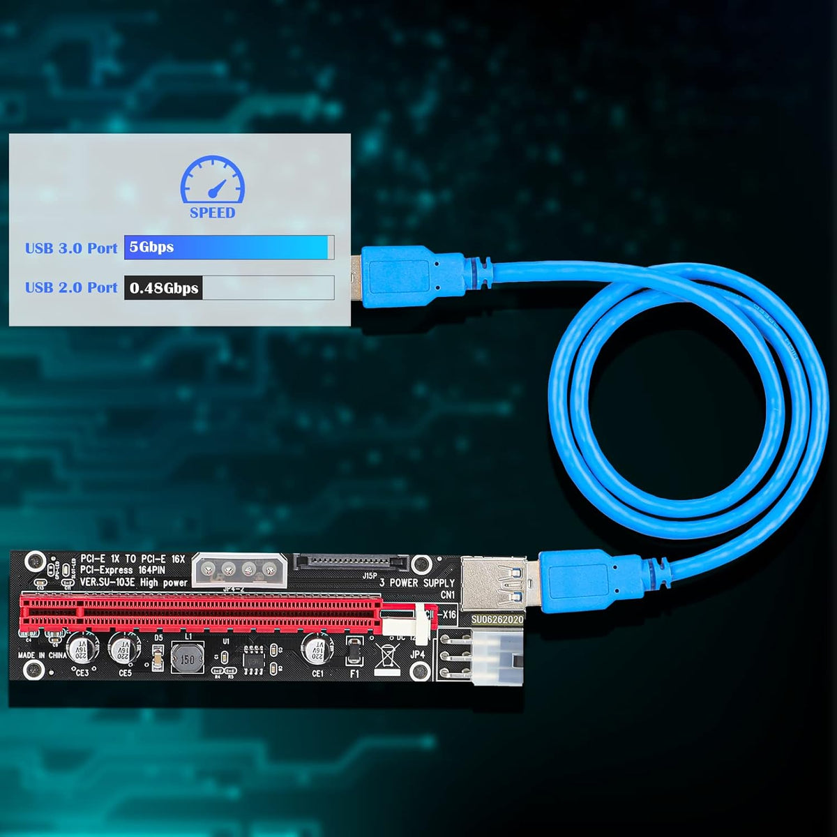 PCIE 1x to 4X Riser Card with 16x to 1x Express Adapter Set R610