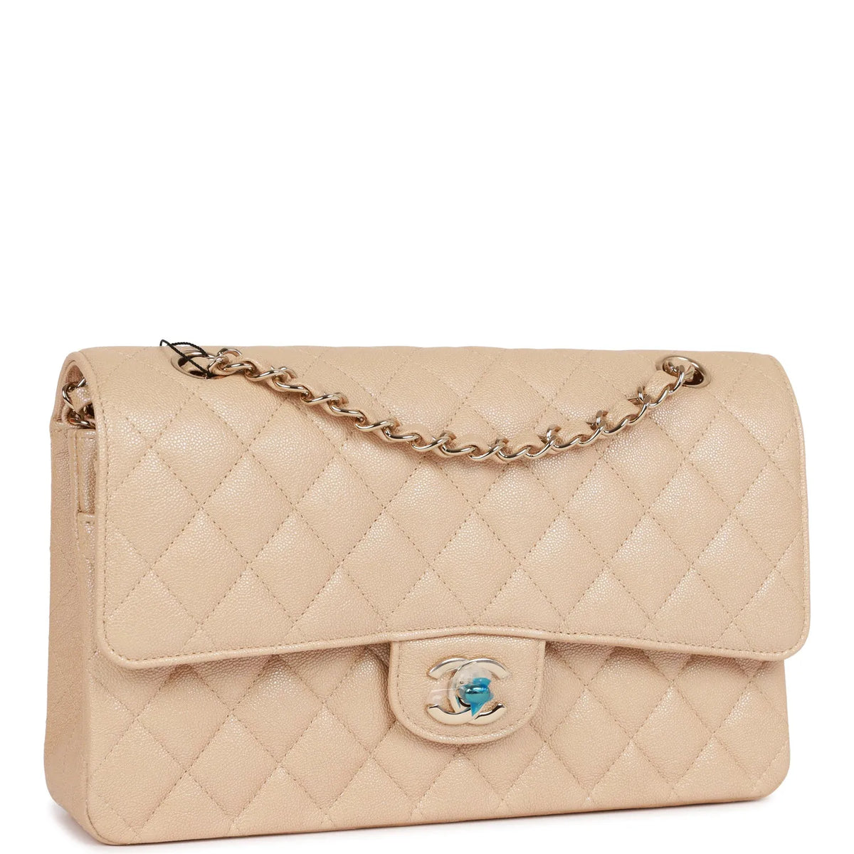 Beige Iridescent Caviar Double Flap Bag R70692