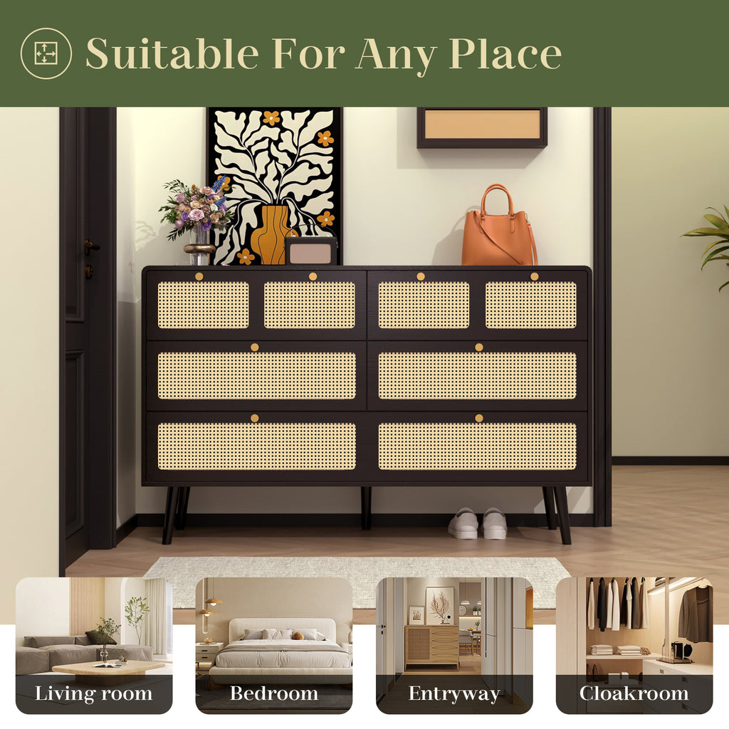 6 Drawer Rattan Wood Dresser E911