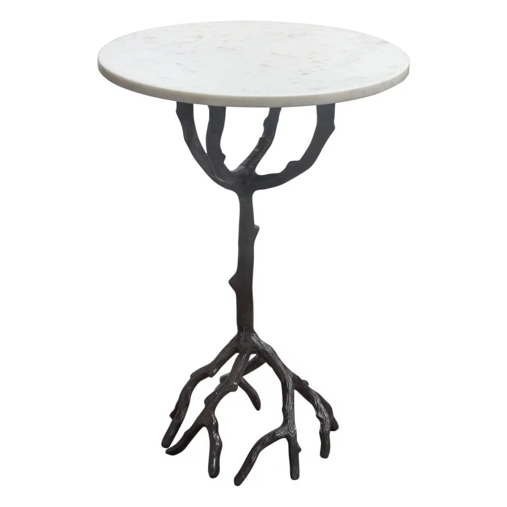 Birch Round Accent Table with Marble Top G832777