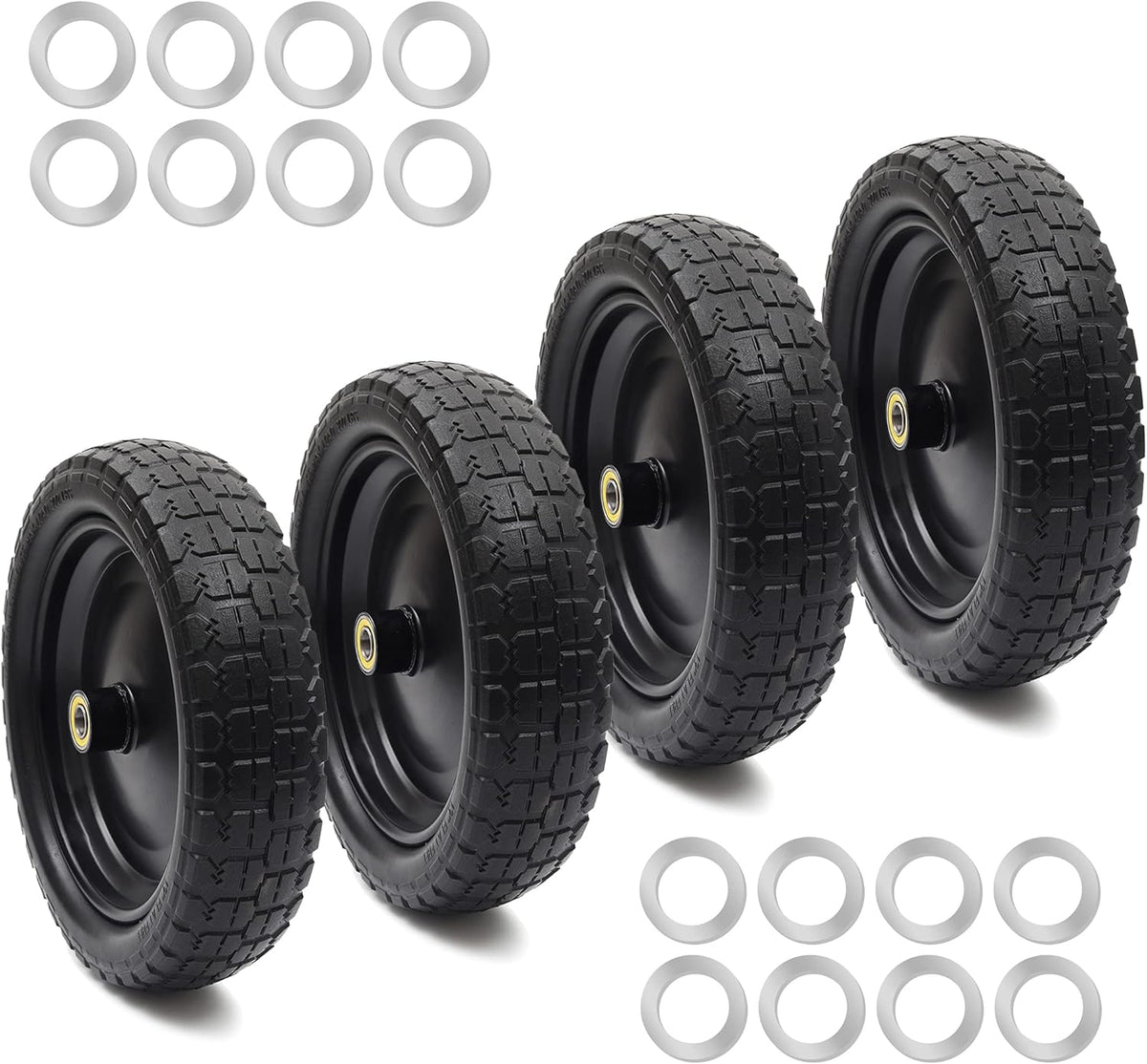 13'' Solid Polyurethane Flat-Free Tire and Wheel Assemblies 4-Pack O985