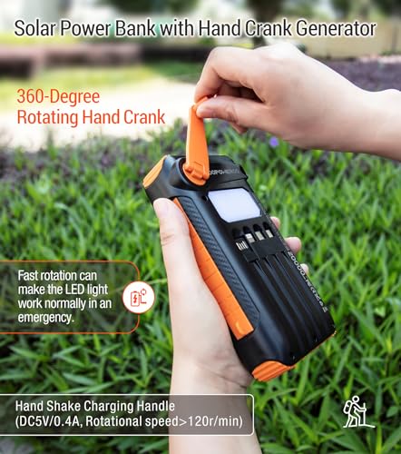 Orange Solar Power Bank 20000mAh with Hand Crank and 4 Cables Q260