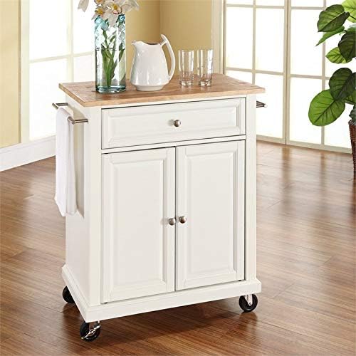White Natural Wood Top Kitchen Cart T725728