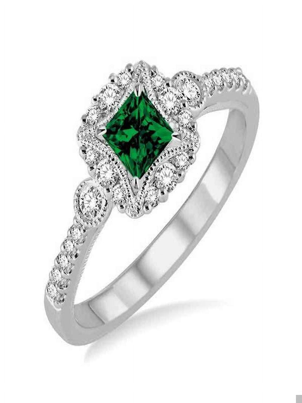Emerald and Diamond Engagement Ring in 14k White Gold U40458