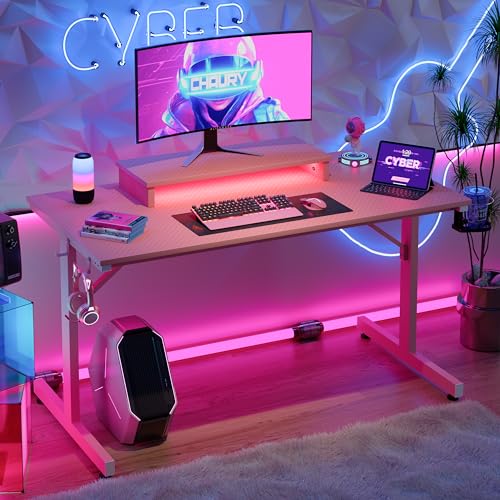 42 inch Black Marble Gaming Desk with LED Lights N71627