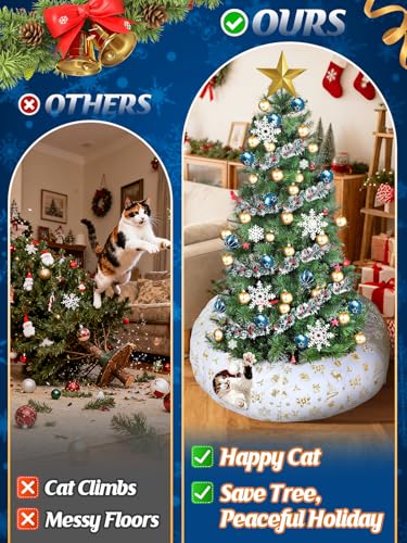 White & Golden Cat Tunnel Christmas Tree Skirt B60843