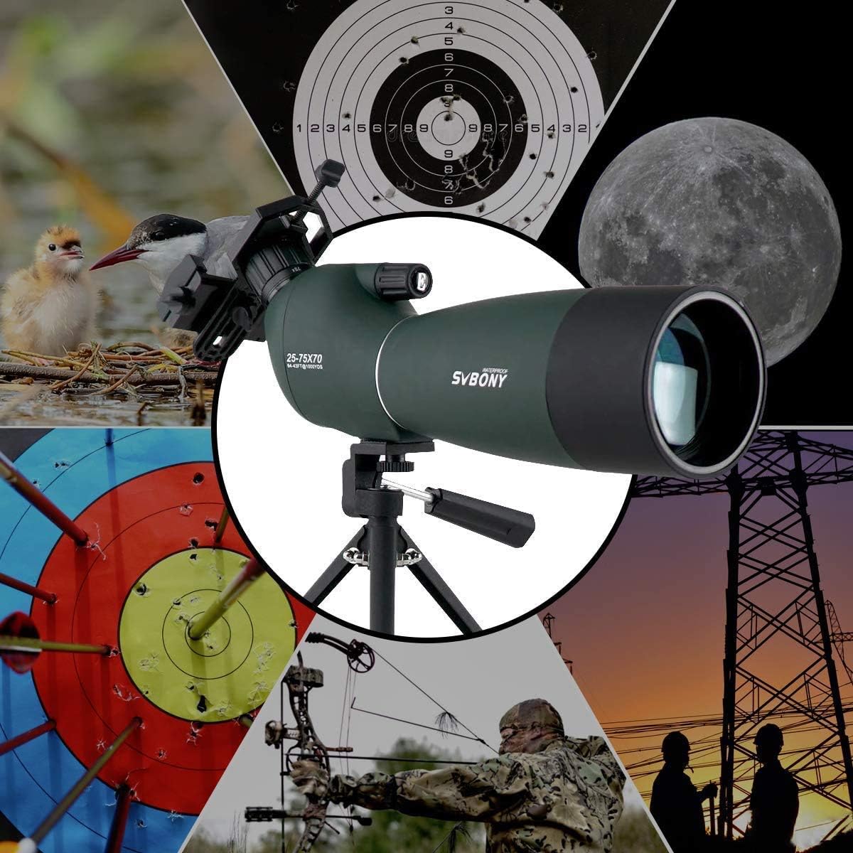 25-75x70 Angled Waterproof Spotting Scope with Tripod, Phone Adapter G708839