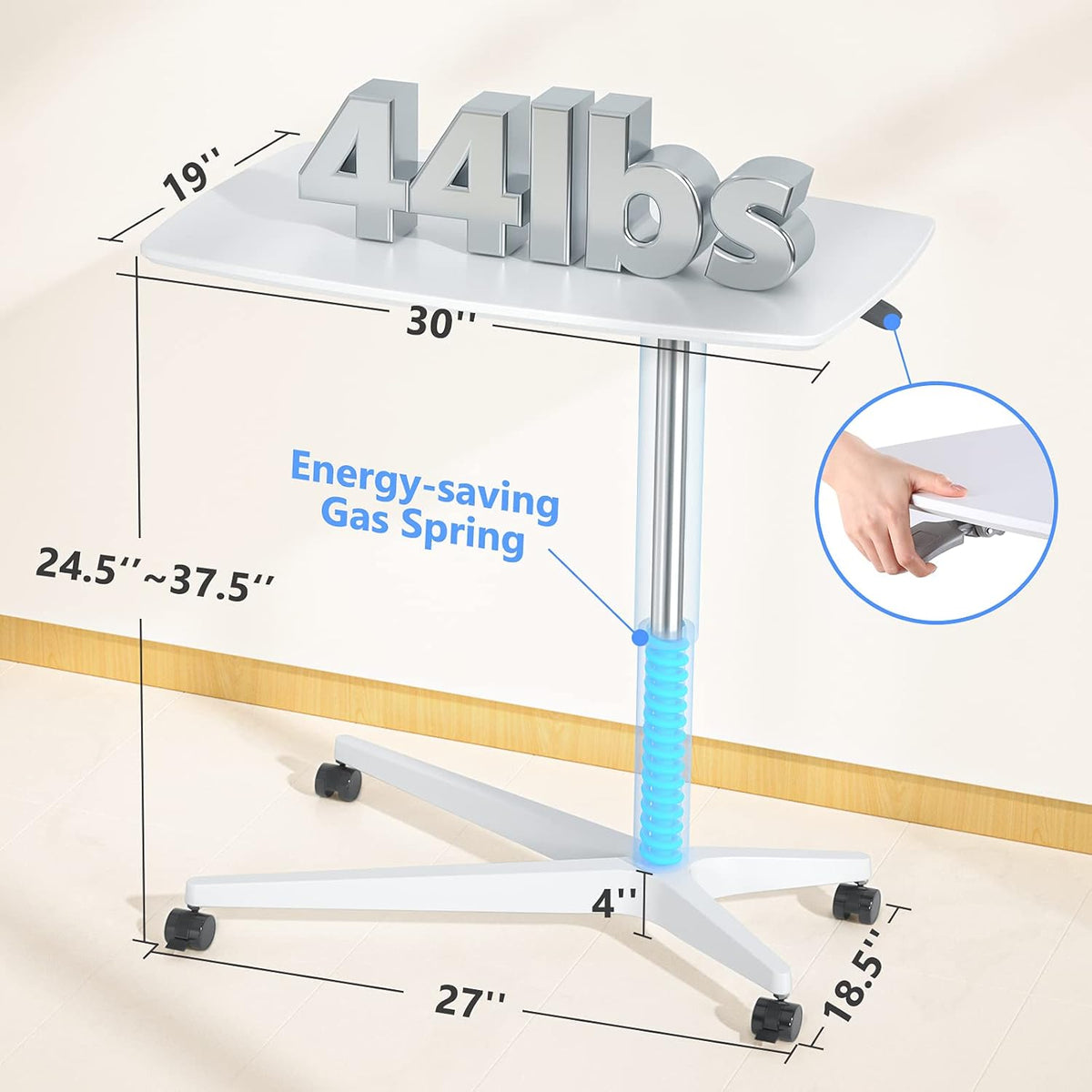 Mobile Standing Desk Height Adjustable Pneumatic Rolling Sit Stand Desk Cart Riser L33395