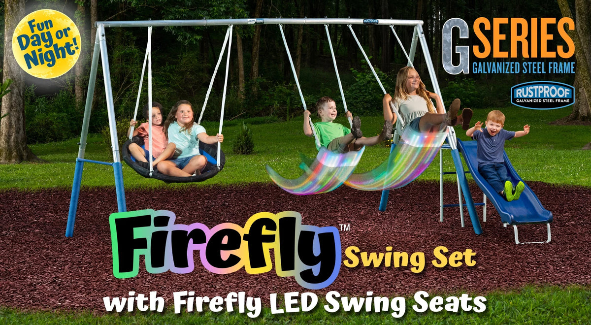 Metal Swing Set with 2 LED Swing Seats, Disc Swing & Wave Slide G371