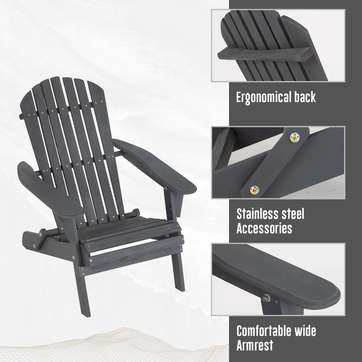 Folding Adirondack Chair Weather Resistant Wood Patio Chair Grey Z642