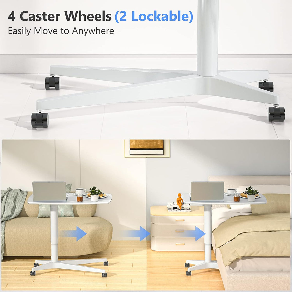 Mobile Standing Desk Height Adjustable Pneumatic Rolling Sit Stand Desk Cart Riser L33395