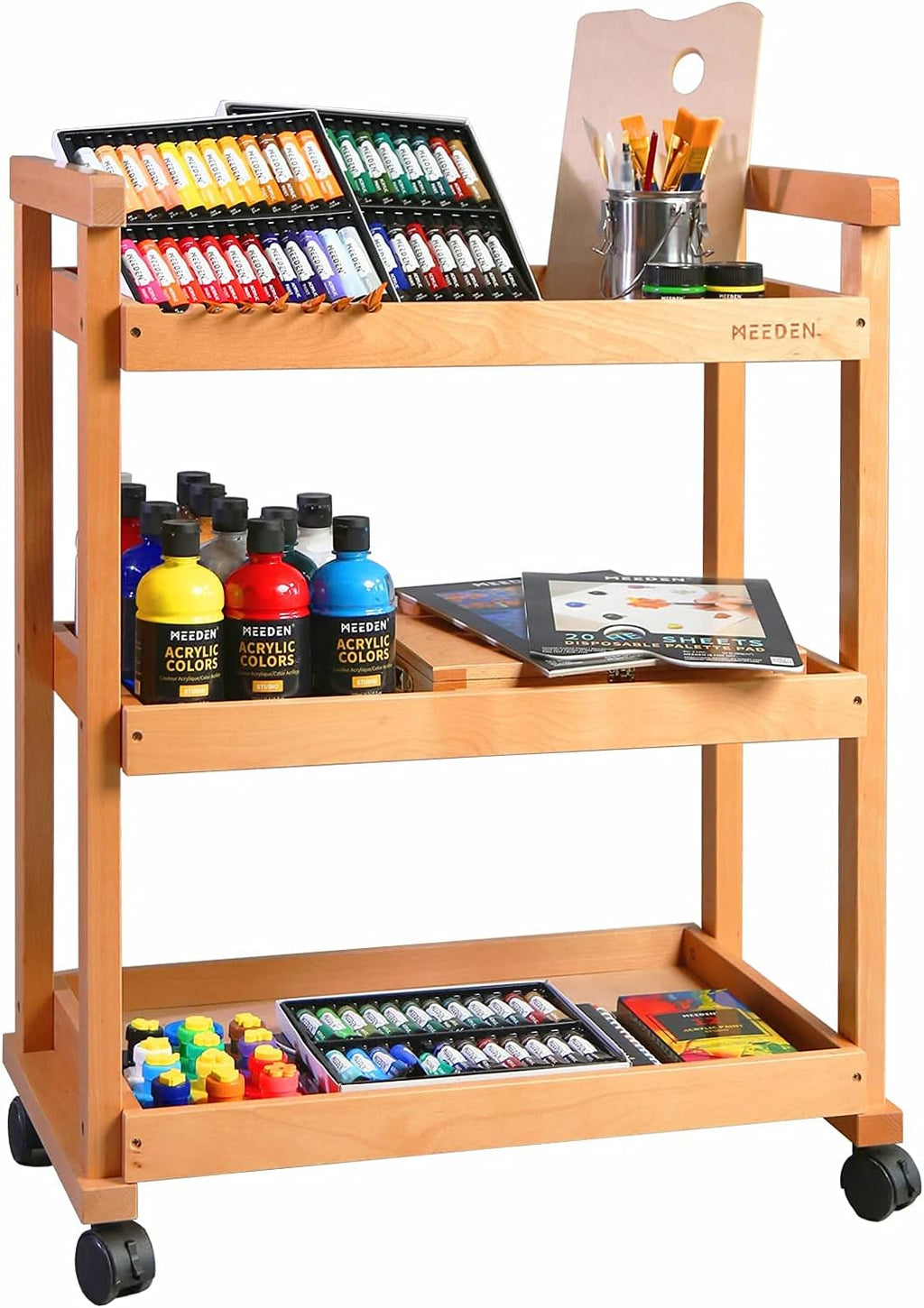 3-Tier Rolling Beechwood Art Cart Storage Organizer K610918