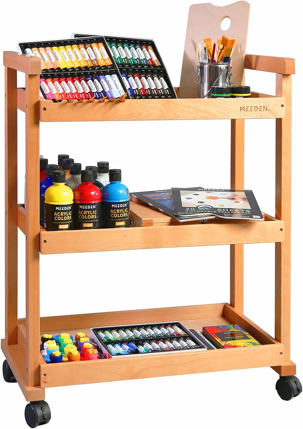 3-Tier Rolling Beechwood Art Cart Storage Organizer K610918