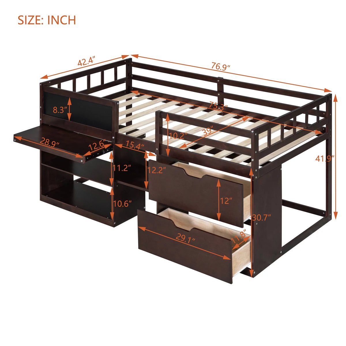 Twin Size Solid Wood Loft Bed with Drawers Shelves and Ladder M6609