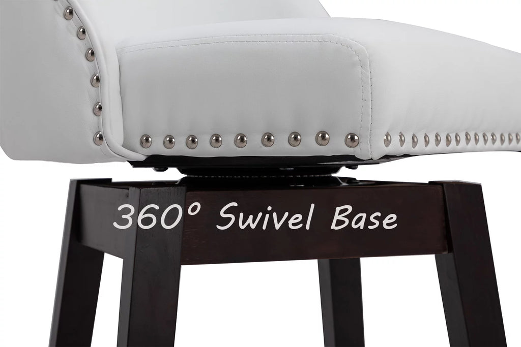 27.5 Inch White Faux Leather Swivel Bar Stool Set of 2 L696