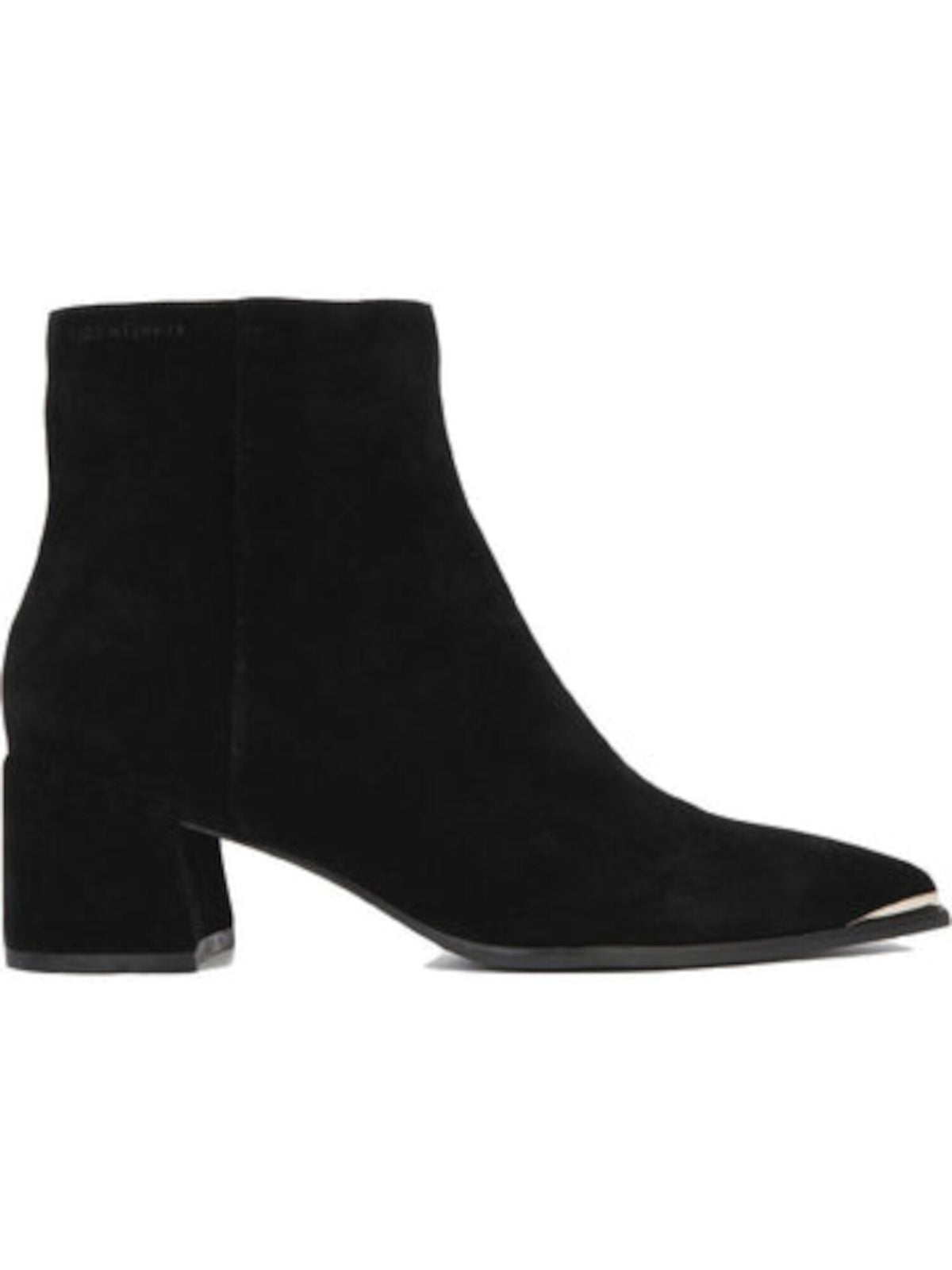 Black Toe Plate Water Repellant Padded Breathable Roanne Pointed Toe Block Heel Zip-Up Leather Booties X60381