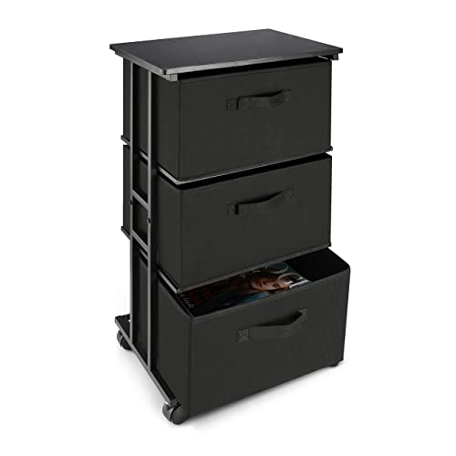 Grey Fabric Dresser with 3 Drawers and Wood Top A16925