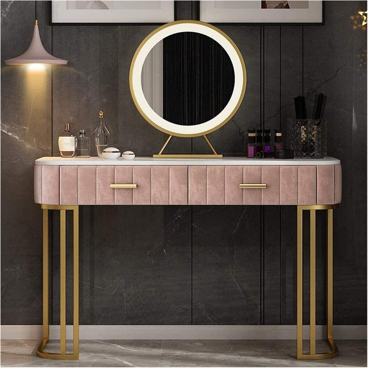 Blue Retro Desk with LED Stool Drawer V22175