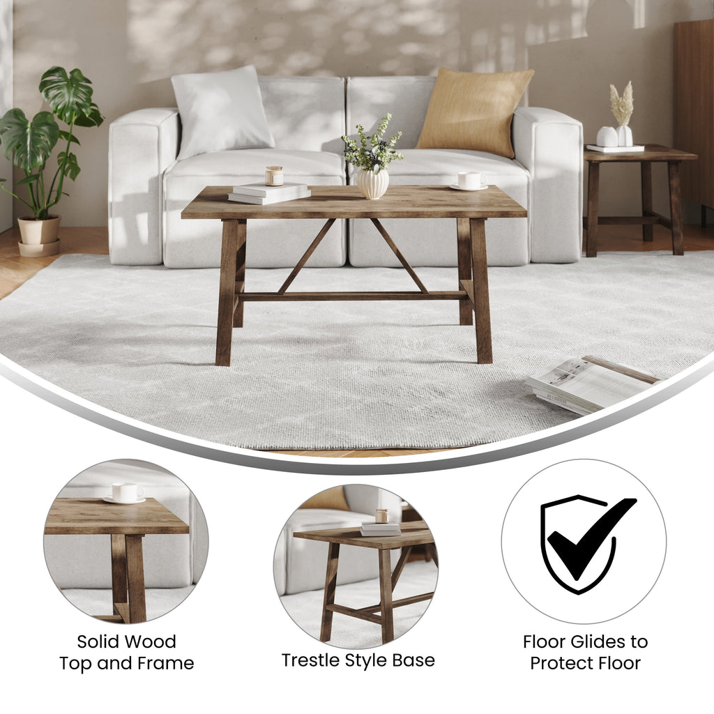 Solid Wood Trestle Coffee Table in Rustic Brown C260451