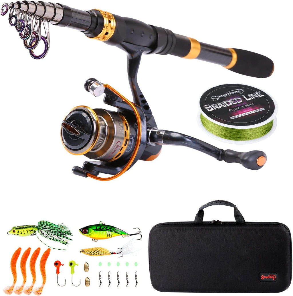 Carbon Fiber Telescopic Fishing Rod with Spinning Reel, Pack of 2 W5933