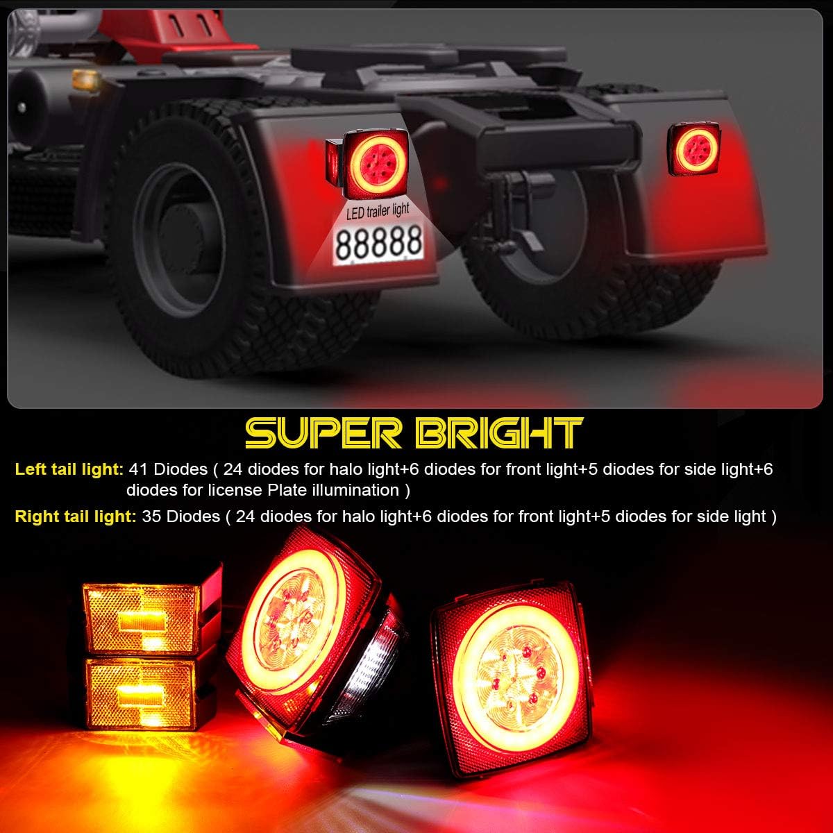 12V Submersible Rectangular LED Trailer Light Kit, Pack of 2 S292988