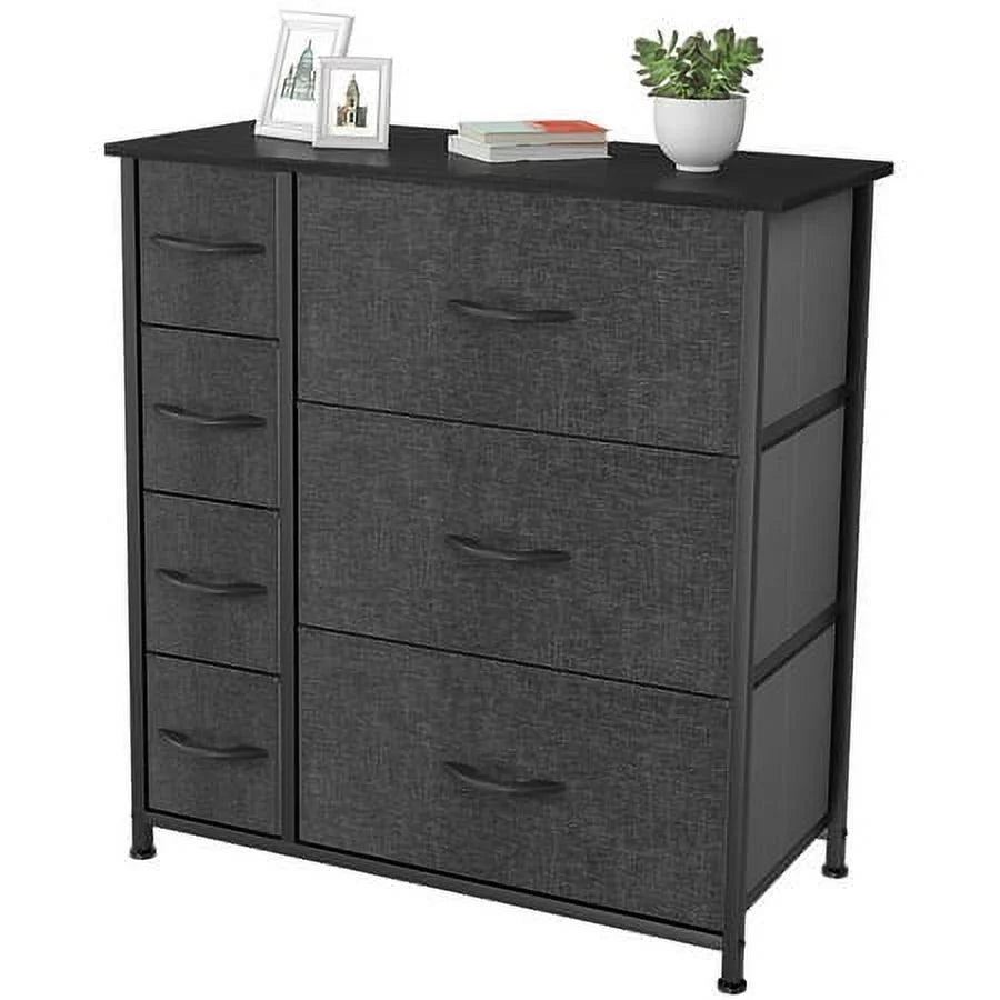 Black Grey 7 Drawer Dresser D80397