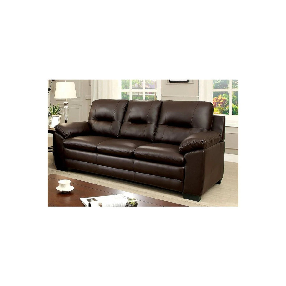 Brown Leatherette Tufted Sofa K7113
