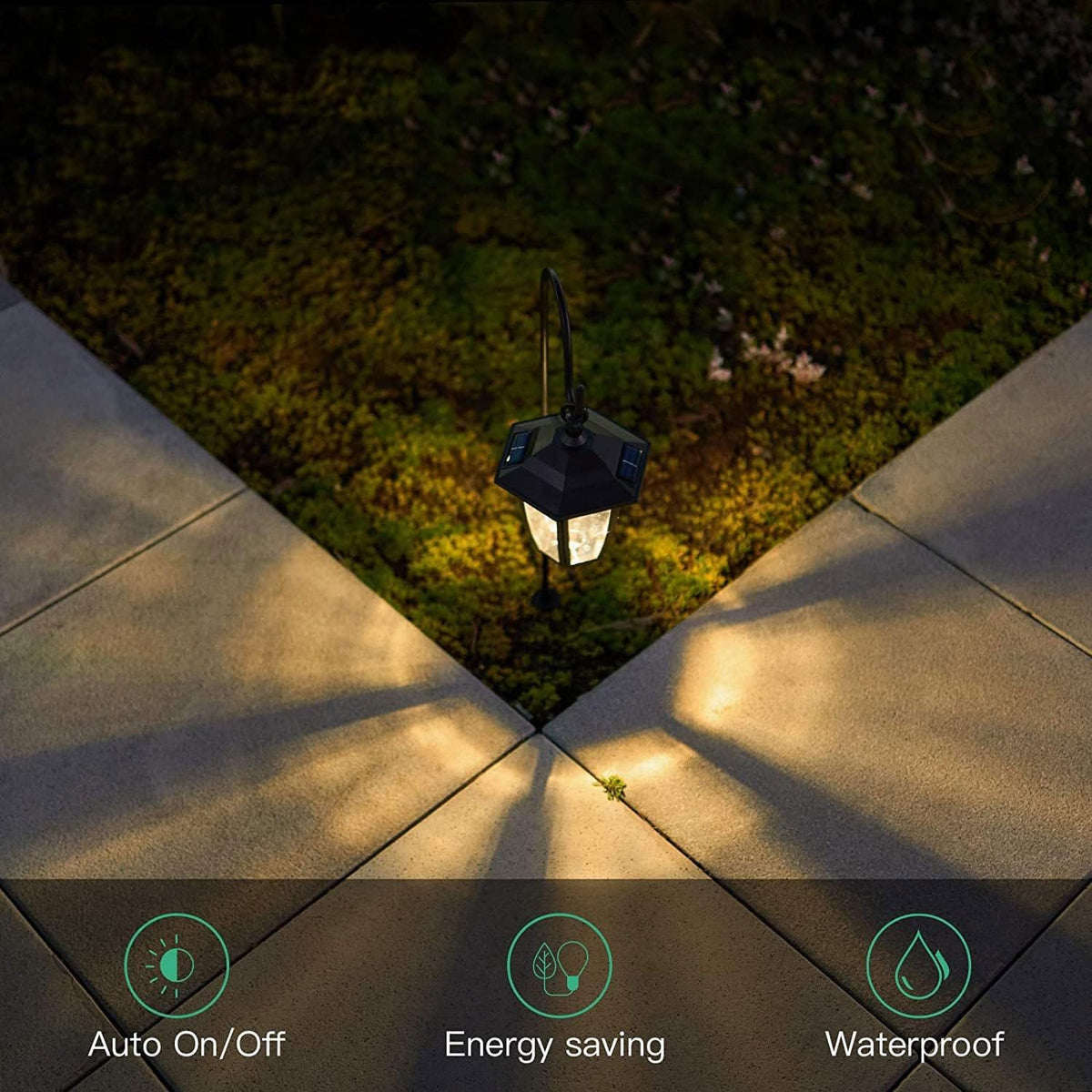 2 Pack 38.5 Inch Shepherd Hook with Hanging Lantern Black Solar Pathway Lights Warm White R4091