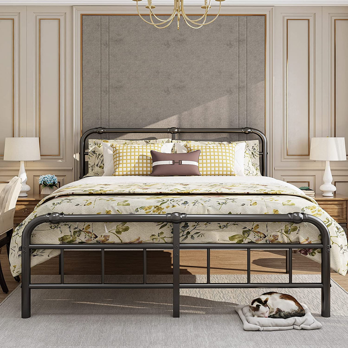 14 Inch King Size Metal Platform Bed Frame with Headboard and Footboard V12390