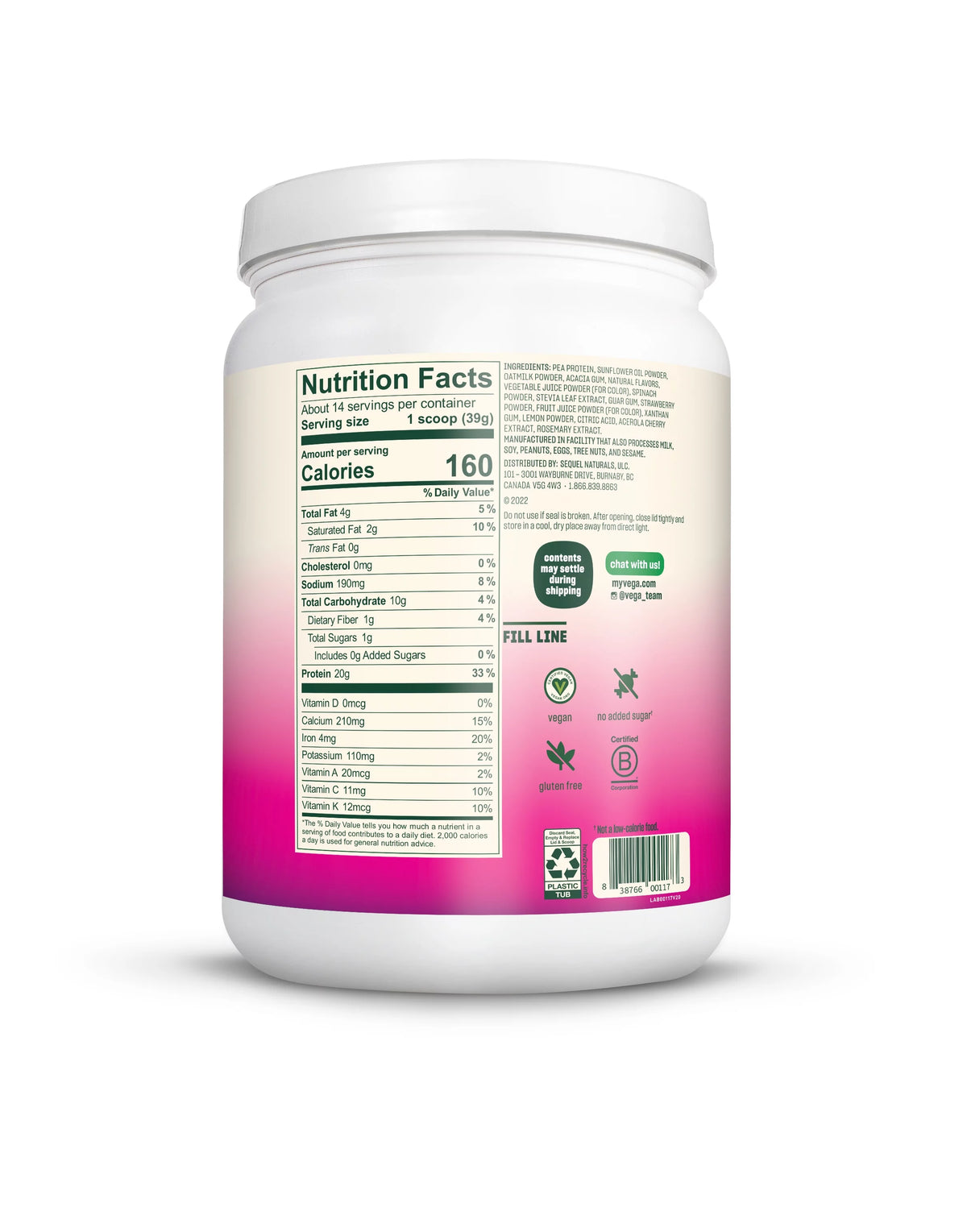 Vegan Protein Powder, 20g Plant Based Protein, 19 Oz C8261