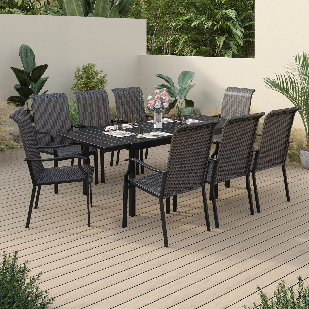 9 Pieces Wicker Rattan Outdoor Patio Dining Set V53485