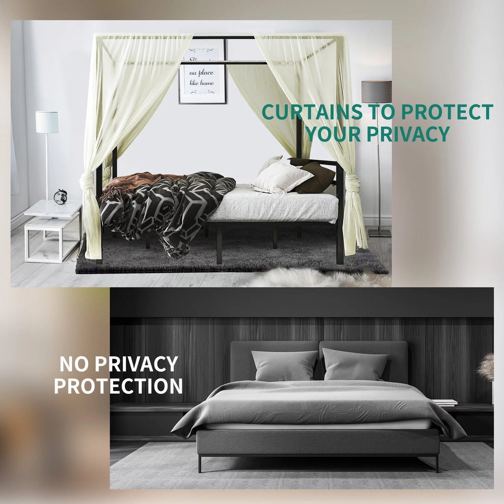 Black King Size Canopy Bed Frame with Headboard X321